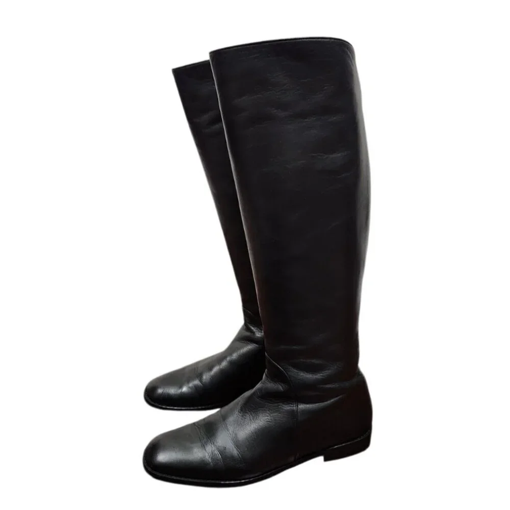 Stuart Weitzman Black Leather Knee High Riding Boots Side Zip Size 7.5 M